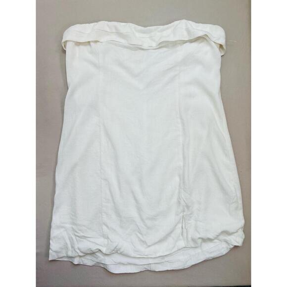 BP White Fold Top Strapless Linen Blend Casual Style Mini Dress Womens Large - Picture 2 of 11